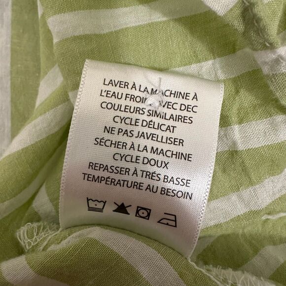 LOLA RIVER Striped Shirt Green White Button Up Tie Roll Tab Sleeve - Picture 9 of 11